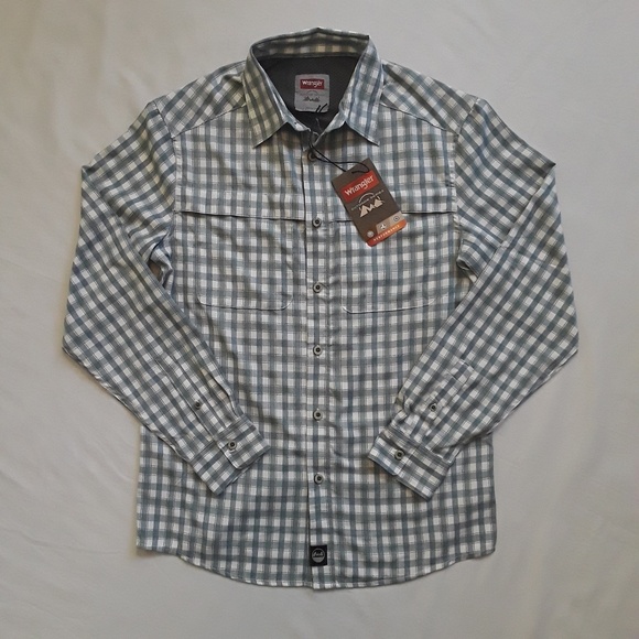 Wrangler Outdoor Series Mens Long Sleeve Plaid Shirt Small Reg Fit Performance - Picture 1 of 8